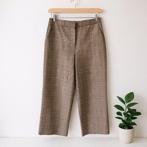 Halogen Plaid Wide Leg Crop Pants Brown Purple Stretch Size 4P Workwear